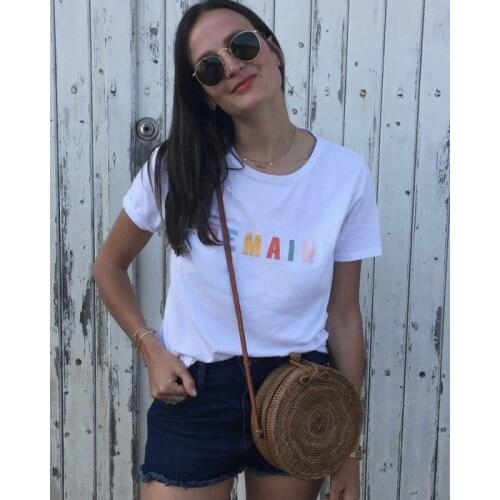 100% Cotton Ladies Round Neck Letter Print T Shirt - 2019 Summer Women Printed Shirt Tees Top Multi-color optional