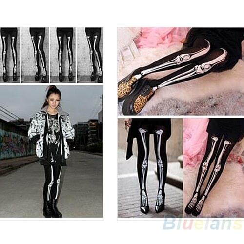 Womens Sexy Black Skeleton Tattoo Pantyhose Stockings Tights