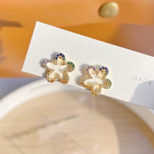 Japanese&Korea New Design Crystal Flower Stud Earrings for Women Fashion Brand Jewelry Gift Multi-color Hollow Earrings