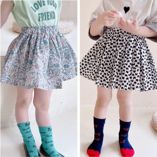 2 3 4 5 6 7 Years Toddler Girls Skirts Summer New Kids Baby Korean Pleated Floral Skirt Cute Cotton Love Print Skirts For Girls