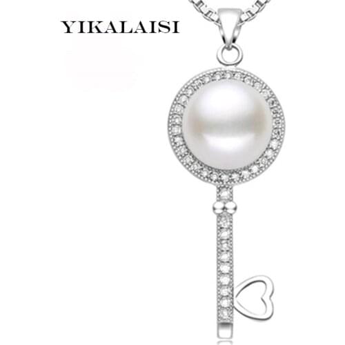 YIKALAISI 2017 Pearl Jewelry Natural Freshwater Pearl Key Statement Necklace Pendants 925 Sterling Silver Jewelry For Women Gift
