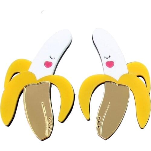 1pair) HP026 Banana Dangle Earrings Pink Heart Summer Statement Acrylic Earrings