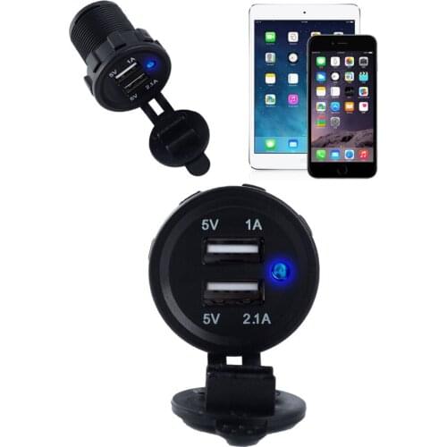 1pc Waterproof Car Charger Dual USB Boat Motorcycle Power Adapter Socket 5V 2.1A/1A For iPhone ipad Samsung LG Mobile GPS Tablet
