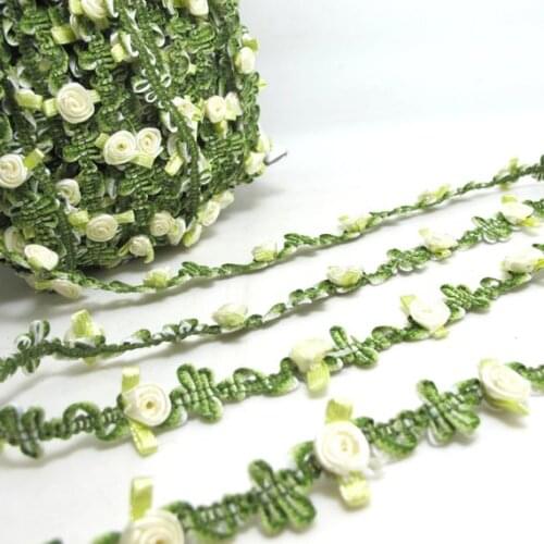 2 Yards Ivory Rose Buds with Leaves Woven Rococo Ribbon Trim|Decorative Floral Ribbon|Scrapbook Materials|Clothing|Decor