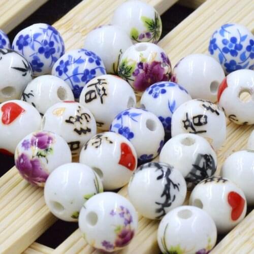 200Pcs/lot Round Shape Ceramic Beads Handmade Flower Blue And White Porcelain Beads 6mm For DIY Jewelry Making Accessories