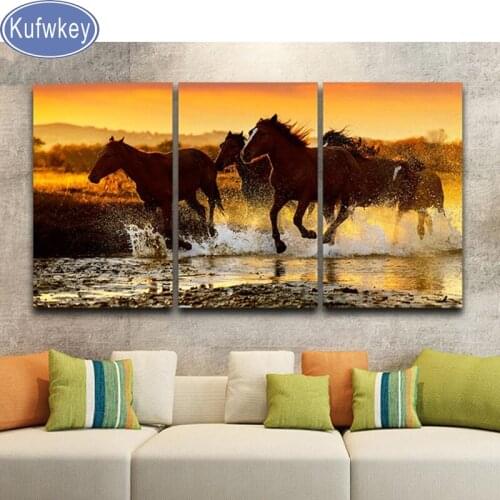 3pcs Diamond Embroidery Painting 3D Full Drill 5d Diamond Mosaic Cross Stitch Triptych horse DIY sunset natural scenery Decor