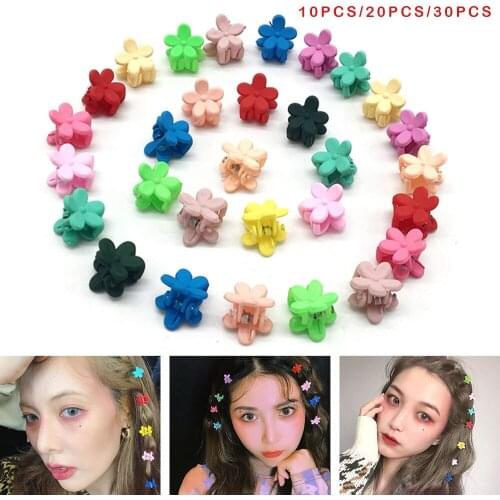 30Pcs/Set Korean Young Girls Sweet Flower Shaped Mini Side Bangs Hair Claws Grab Rainbow Colorful Plastic Hairpin Clip Barrettes