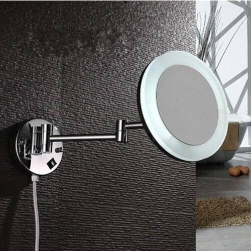 3X Bathroom Mirror Wall Mounted 8 inch Brass Magnifying LED Mirror Folding One Face Makeup Cosmetic Mirror Lady Gift