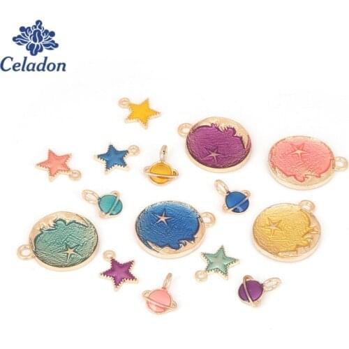 2018 Fashion 5-10pcs Moon/Star/Planet Alloy Enamel Charms Oil Drop Earring Pendant For DIY Jewelry Bracelet Necklace Making