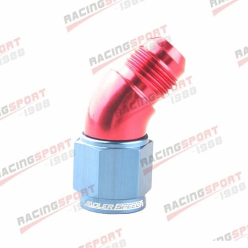 AN6 Female To AN6 Male 45 Degree Full Flow Adapter Fitting Red/Blue