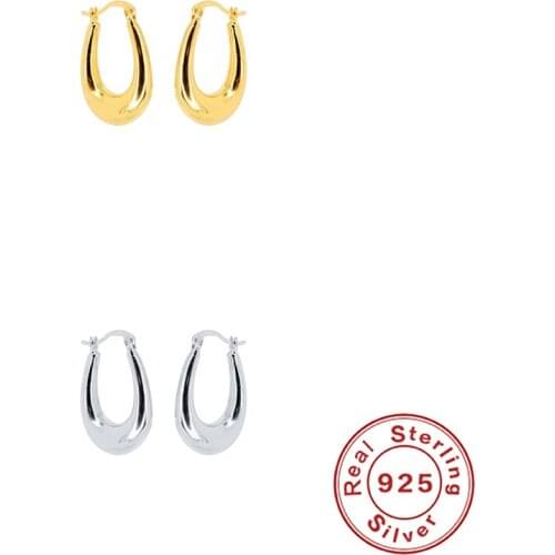 Canner INS Style Glossy U-shape Hoop Earring For Women 100% Real Sterling 925 Silver Huggie Earring Pendientes Plata 925