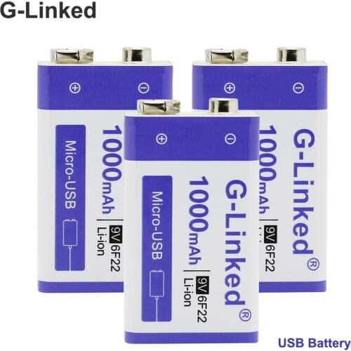 9v battery 1000mah lithium USB 9V battery 6f22 9V rechargeable battery 9 V batteries for multimeter Smoke alarm metal detector