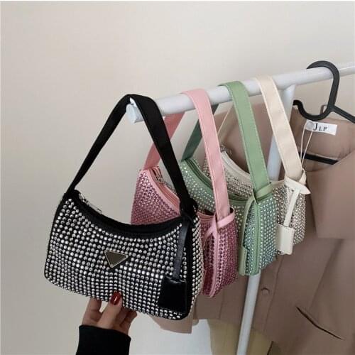 Brand Designer Bling Diamond Shoulder Bags for Women Lady PU Leather Small Underarm Bag Fashion Zipper Female Evening Bag