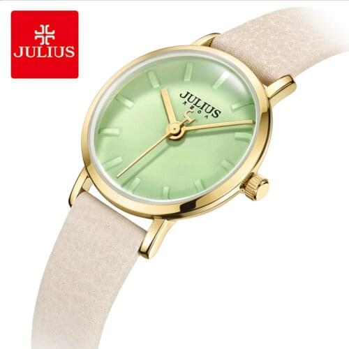 Julius Brand Woman Leather Wristwatches Simple Candy Color Dial Waterproof Quartz Dress Watches Female Clock Montre Femme Gifts