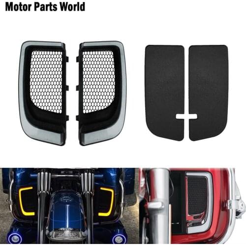 Motorcycle Black LED Fairing Lower Grills Light+Solid Plates Radiator Grills For Harley Touring Street Electra Glide CVO Limited