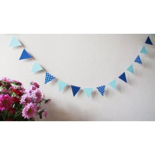 Nursery decor for kids Blue Flag paper 10ft banners , Boys Birthday decoration, Party Blue garland, Baby shower, Photo prop
