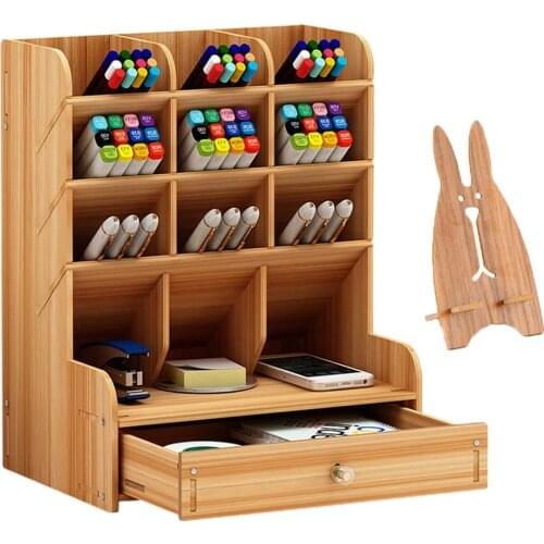 Wooden Desk Organizer, Stationary Organizer, DIY Pen Holder Box, Pencils Pens Storage Holder Racks for Office,Home Supplies