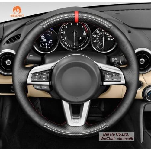DIY Hand Stitching PU Carbon Fiber Black Leather Car Steering Wheel Cover for Mazda MX-5