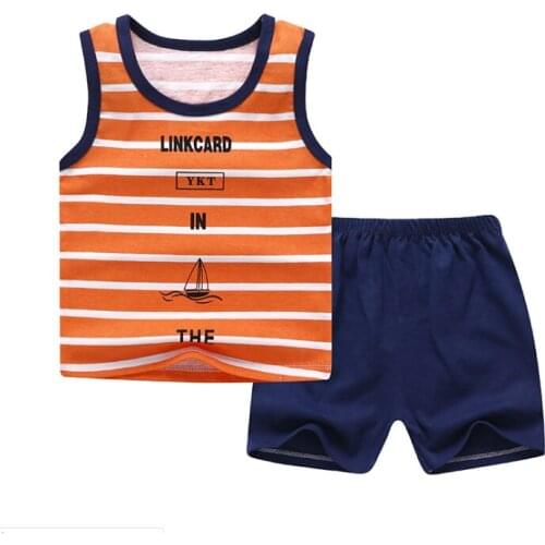 Little Kids 2PCS Outfit Set, Sleeveless Classical Round Neck Boat Letter Pattern Top, Short Solid Color Elastic Band Pants Set