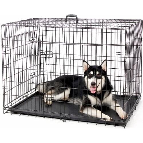 Pet Dog Cage House with Tray Secure Dog Metal Crates Double-Door Kennel Collapsible Dog House for Small and Large Dogs