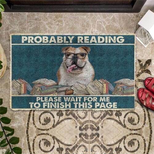 Bulldog Probably Reading Please Wait Doormat Decor Print Floor Door Mat Non-Slip 3D Soft Flannel Carpet for Hallway Bedroom