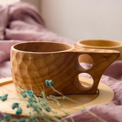 Creative Natural Wood Tea Cup with Handgrip Milk Travel Wine Beer Cups for Home Bar Kitchen Gadgets Portable Coffee Cup