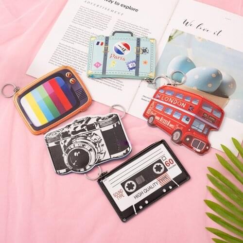 Creative Leather Purses Small Casual Kawaii Pu Coin Wallet Lady Fashion Bus Camera Pattern Cartoon Card Holder Dollar Money Bag