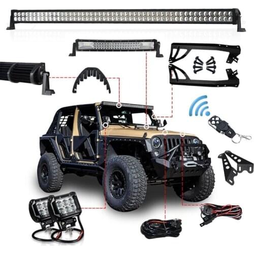 1 set Offroad 300W 52 Inch LED Light Bar 22 inch Hood LED Bar 4 inch Work Light Wiring Mount Bracket for Jeep Wrangler JK 07-15
