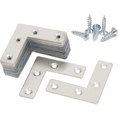 8 Pieces 10 Pieces 20Pieces Stainless Steel L-joint 90 Degree Right Angle Fixed Iron Plate Corner Bracket with Screws