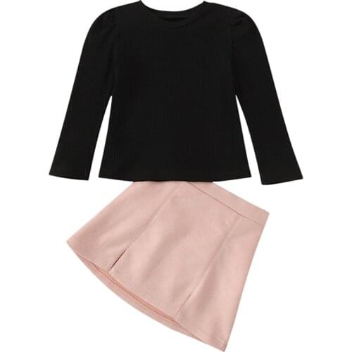 Fashion Infant Baby Girl Clothes Sets Solid Sweater Tops+Leather Skirt Outfits Clothing 1-8Y Toddler Girl Clothing Sets