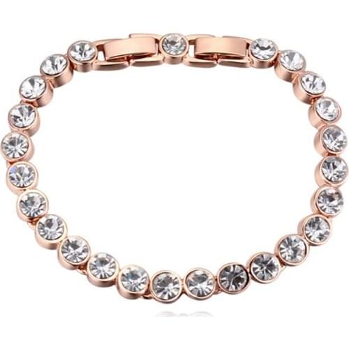 Fashion Round Design Tennis Bracelet Made with Austrian Crystal Gold Color Zircon Bracelets Bangles For Women Wedding Jewelry
