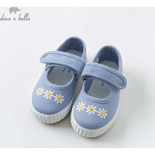 DB13475 Dave & Bella baby girl spring new blue canvas shoes casual brand floralshoes