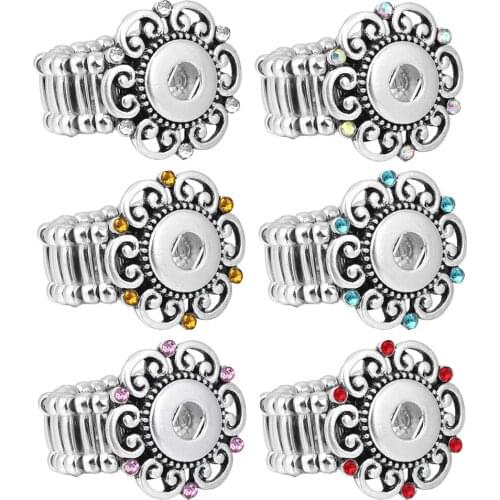 New Snap Jewelry Crystal Snap Buttons Ring Adjustable 12mm Snap Button Rings Jewelry for DIY Ginger Charms Snap Ring