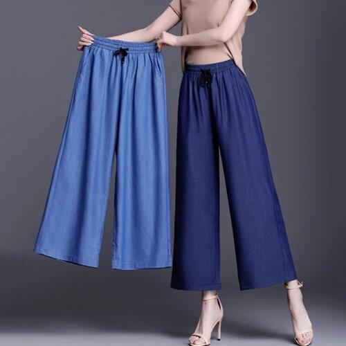 New Arrival Summer Women Harem Pants All-matched Casual Cotton Denim Pants Elastic Waist Plus Size Blue Jeans