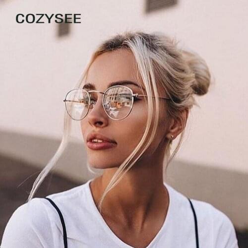 Anti-Blue Blocking Mirror Metal Sunglasses Women Vintage Brand Designer Flat Round Glasses UV400 Street Beat Oculos De Sol Gafas