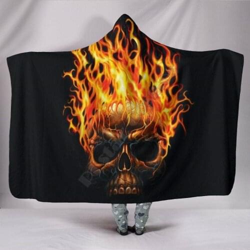Burning Skull Hooded Blanket 3D Printed Wearable Blanket Adults For Kids Various Types Hooded Blanket Fleece blanket