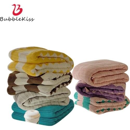 Bubble Kiss Nordic Style Throw Blanket Striped Knitted Portable Blankets For Beds Home Bedroom Blanket Officer Nap Shawl Blanket