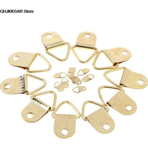 10Pcs 9x20mm Strong Golden D Rings Decor Picture Frames Hanger Hooks Hanging Triangle Screws Helper