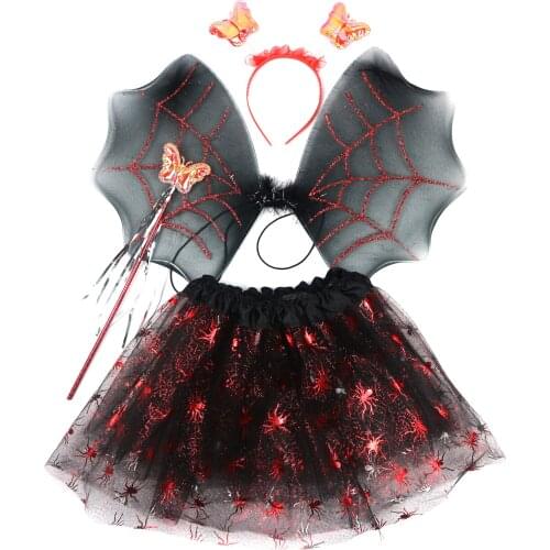 Halloween Christmas red purple spider skirt wings TUTU girls headband cosplay suit mesh wing magic wand headband