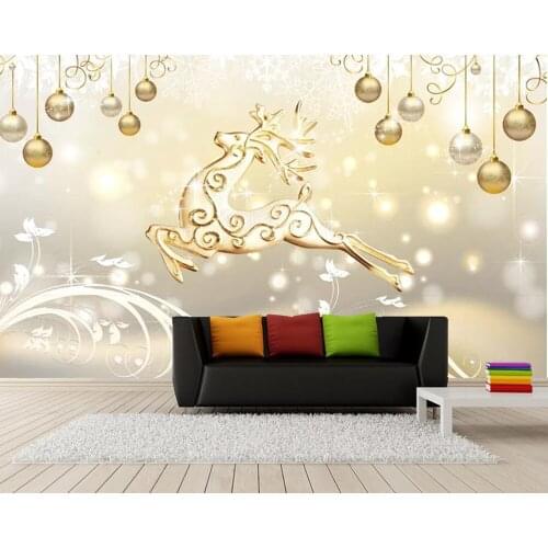 Christmas Elk 3d Golden Soft Pack Jewelry 3d wallpaper papel de parede,living room sofa TV wall children room mural