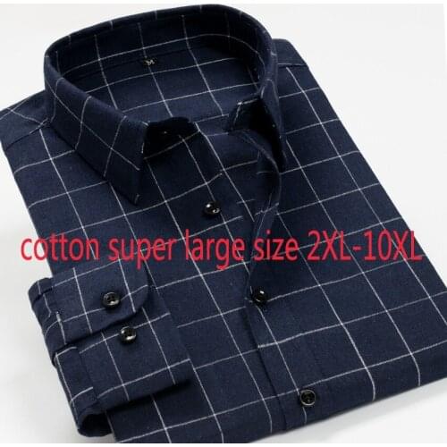 New Arrival High Quality Fashion Super Large Oxford Textile Men Cotton Stripe Long Sleeve Plaid Casual Shirts Plus Size 2XL-10XL
