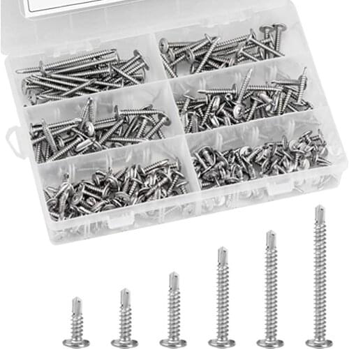 182PCS/Box M4.2 Self Drilling Screw Cross Recessed Phillips Pan Head Self-Drilling Tapping Screw Thread 410 Stainless Steel