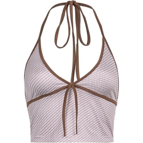 Sexy Women Letter A Print Bandage Crop Top Backless Slim Halter Blouse Vest