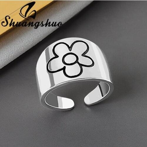 Shuangshuo Fashion Geometric Finger Ring Simple Little Flower Open Ring Bohemian Jewelry for Women Girls Wedding Engagement Gift