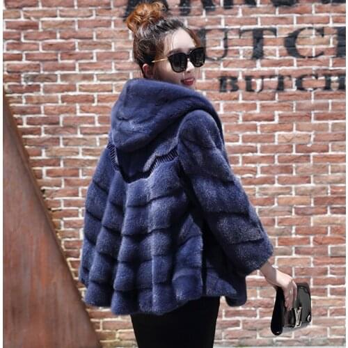 2019 new real fur grass mink coat a word version with a hat dress fashion long shawl