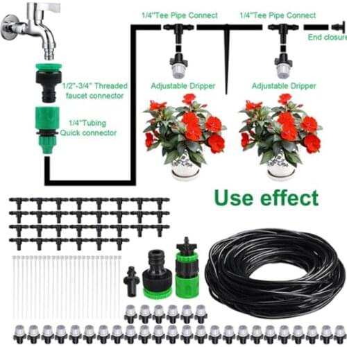 25m DIY Plant Self Watering Micro Drip Irrigation System Garden Hose Kits and 30 Mist Nozzles for Patio Garden Greenhouse