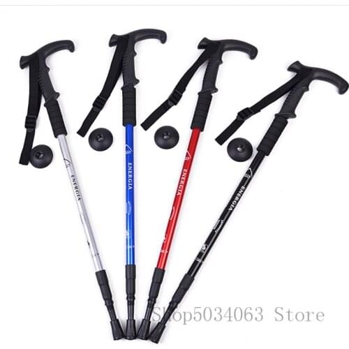 Folding telescopic telescopic camping trekking pole straight walking cane aluminum alloy non-slip adjustable walking stick