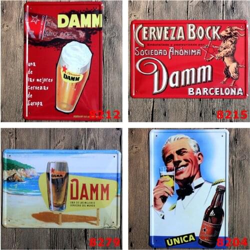 Vintage Metal Plaques of Cerveza Bock Damm Beer Barcelona Goat Beach Unica Fashion Metal Poster for Bar Pub Art Wall Decorative