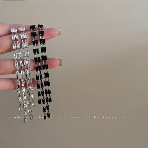 Korean Fashion Vintage Zircon Inlaid Long Tassel Dangle Earrings for Women Simple Elegant Graceful Earrings Statement Jewelry