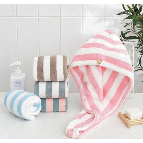 Magic Microfiber Bath Towel Hair Stripes Dry Quick Drying Lady Bath Towel Soft Shower For Woman Man Turban Head Wrap Bathing
